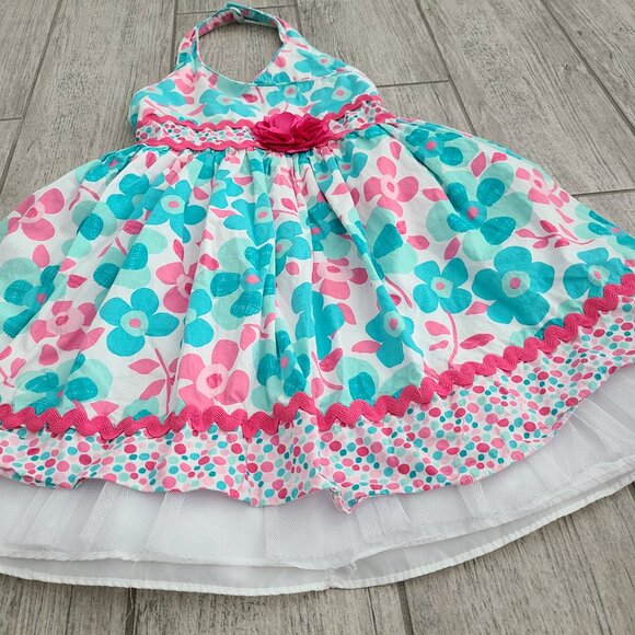 Sweet Heart Rose floral halter dress teal pink girls size 5 - Picture 4 of 10